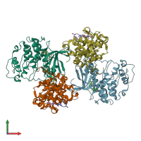 PDB entry 2uue coloured by chain, front view.