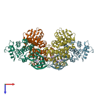 PDB entry 2uue coloured by chain, top view.