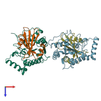 PDB entry 2uug coloured by chain, top view.