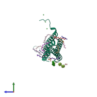 PDB entry 2uui coloured by chain, side view.