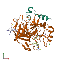 PDB entry 2uuk coloured by chain, front view.