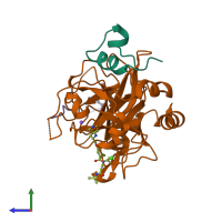 PDB entry 2uuk coloured by chain, side view.