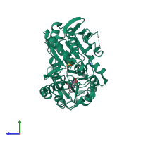 PDB entry 2uuo coloured by chain, side view.