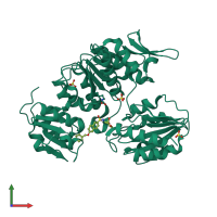 PDB entry 2uup coloured by chain, front view.