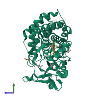 PDB entry 2uuq coloured by chain, side view.