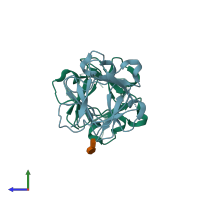 PDB entry 2uus coloured by chain, side view.