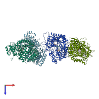 PDB entry 2uuu coloured by chain, top view.