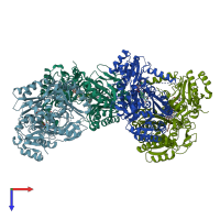 PDB entry 2uuv coloured by chain, top view.