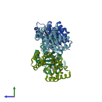 PDB entry 2uv0 coloured by chain, side view.