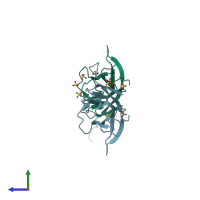 PDB entry 2uv3 coloured by chain, side view.