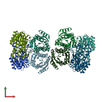 PDB entry 2uvd coloured by chain, front view.