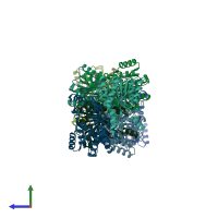 PDB entry 2uvd coloured by chain, side view.