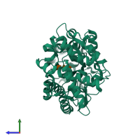 PDB entry 2uvj coloured by chain, side view.