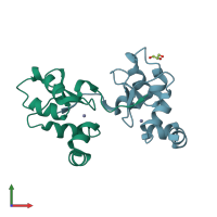 PDB entry 2uvl coloured by chain, front view.