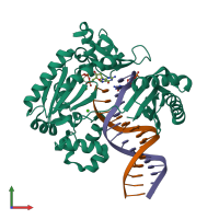 PDB entry 2uvv coloured by chain, front view.