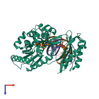 PDB entry 2uvv coloured by chain, top view.