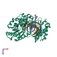 PDB entry 2uvw coloured by chain, top view.