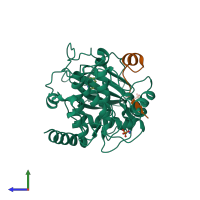 PDB entry 2uvx coloured by chain, side view.