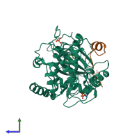 PDB entry 2uvy coloured by chain, side view.