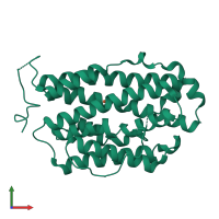 PDB entry 2uw2 coloured by chain, front view.