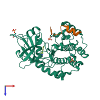 PDB entry 2uw3 coloured by chain, top view.