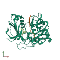 PDB entry 2uw9 coloured by chain, front view.