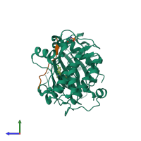 PDB entry 2uw9 coloured by chain, side view.