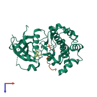 PDB entry 2uw9 coloured by chain, top view.