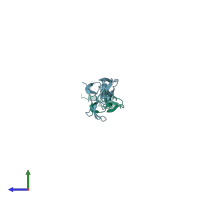 PDB entry 2uwi coloured by chain, side view.