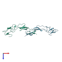 PDB entry 2uwi coloured by chain, top view.
