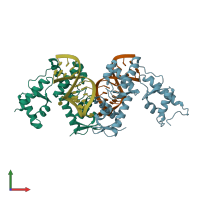 PDB entry 2uwm coloured by chain, front view.