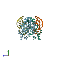 PDB entry 2uwm coloured by chain, side view.