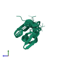 PDB entry 2uwq coloured by chain, ensemble of 20 models, side view.