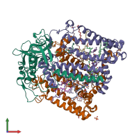 PDB entry 2uws coloured by chain, front view.