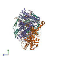 PDB entry 2uws coloured by chain, side view.