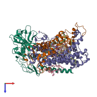 PDB entry 2uww coloured by chain, top view.