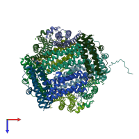 PDB entry 2ux1 coloured by chain, top view.