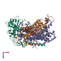 PDB entry 2ux3 coloured by chain, top view.