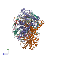 PDB entry 2ux4 coloured by chain, side view.