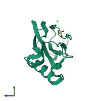 PDB entry 2ux6 coloured by chain, side view.