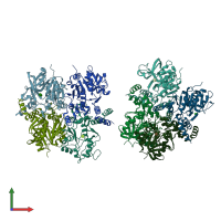 PDB entry 2ux8 coloured by chain, front view.