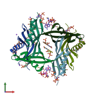 PDB entry 2ux9 coloured by chain, front view.