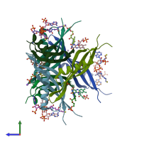 PDB entry 2ux9 coloured by chain, side view.