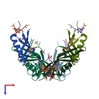PDB entry 2ux9 coloured by chain, top view.