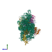 PDB entry 2uxd coloured by chain, side view.