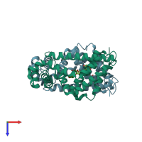 PDB entry 2uxi coloured by chain, top view.