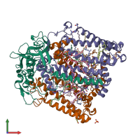 PDB entry 2uxk coloured by chain, front view.
