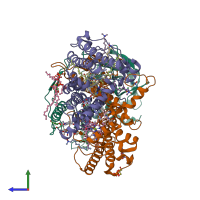 PDB entry 2uxk coloured by chain, side view.