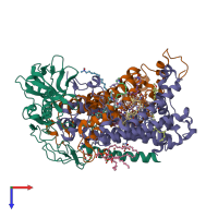 PDB entry 2uxk coloured by chain, top view.
