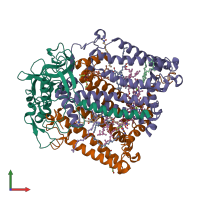 Hetero trimeric assembly 1 of PDB entry 2uxl coloured by chemically distinct molecules, front view.
